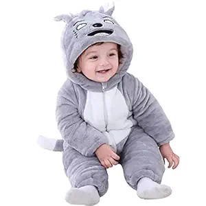 BRANDONN Unisex Baby Flannel Jumpsuit Panda Style Cosplay Clothes Bunting Outfits Snowsuit Hooded Romper Outwear (Grey Scars, 9-12 Months)