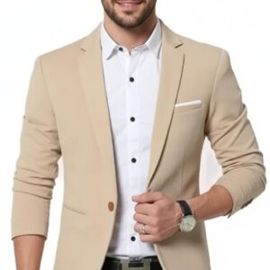 Men's Beige Blazer, Single Button, Formal Casual Wear, Slim Fit