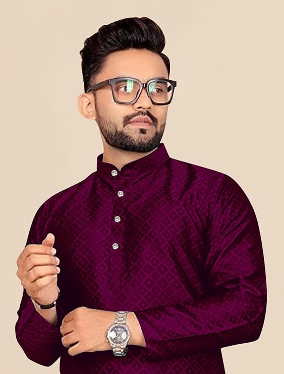 Men's Self Design Cotton Silk Kurta - Image 2