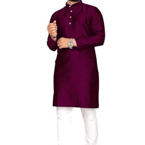 Men's Self Design Cotton Silk Kurta