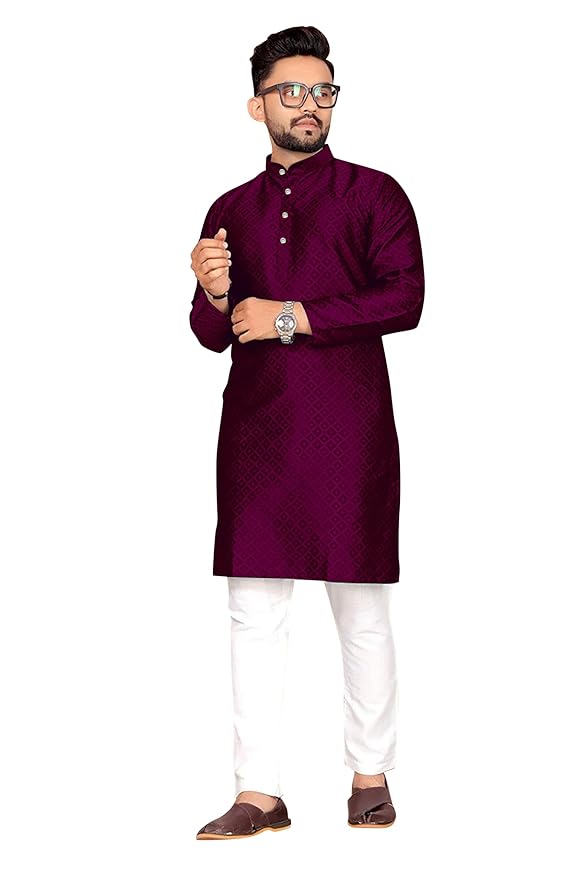 Men's Self Design Cotton Silk Kurta