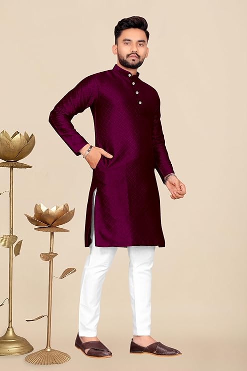 Men's Self Design Cotton Silk Kurta - Image 4