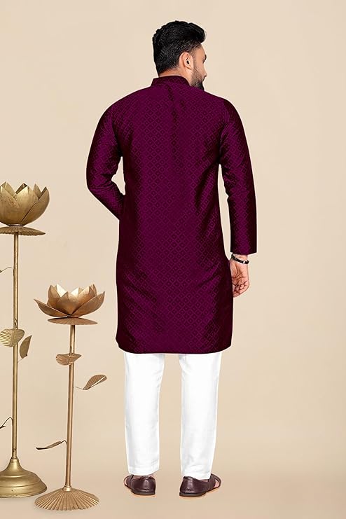 Men's Self Design Cotton Silk Kurta - Image 3